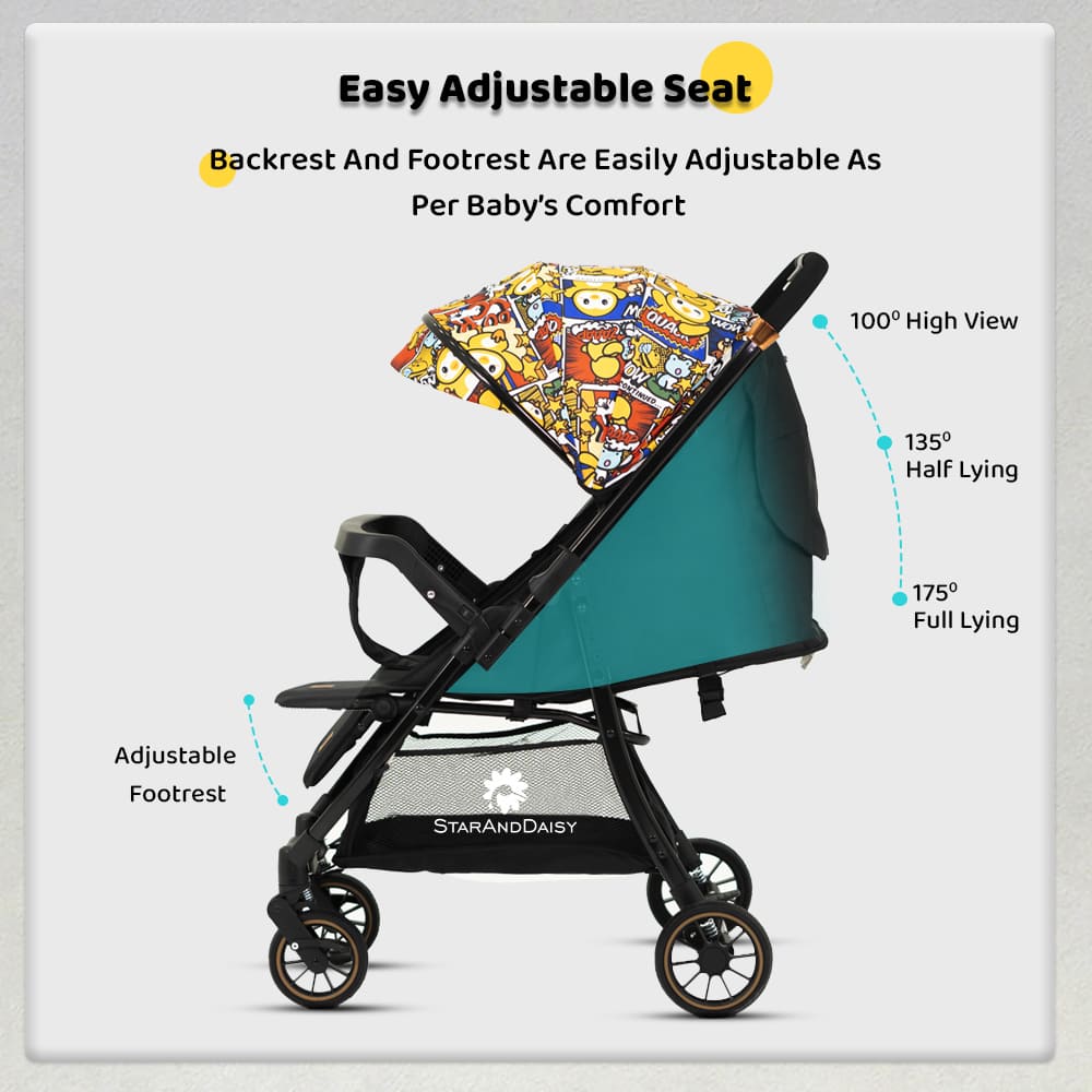 StarAndDaisy Travel Elite Lightweight and Foldable Baby Stroller Pram for Travel with Reversible Handle Adjustable Backrest and Canopy (Graffti)